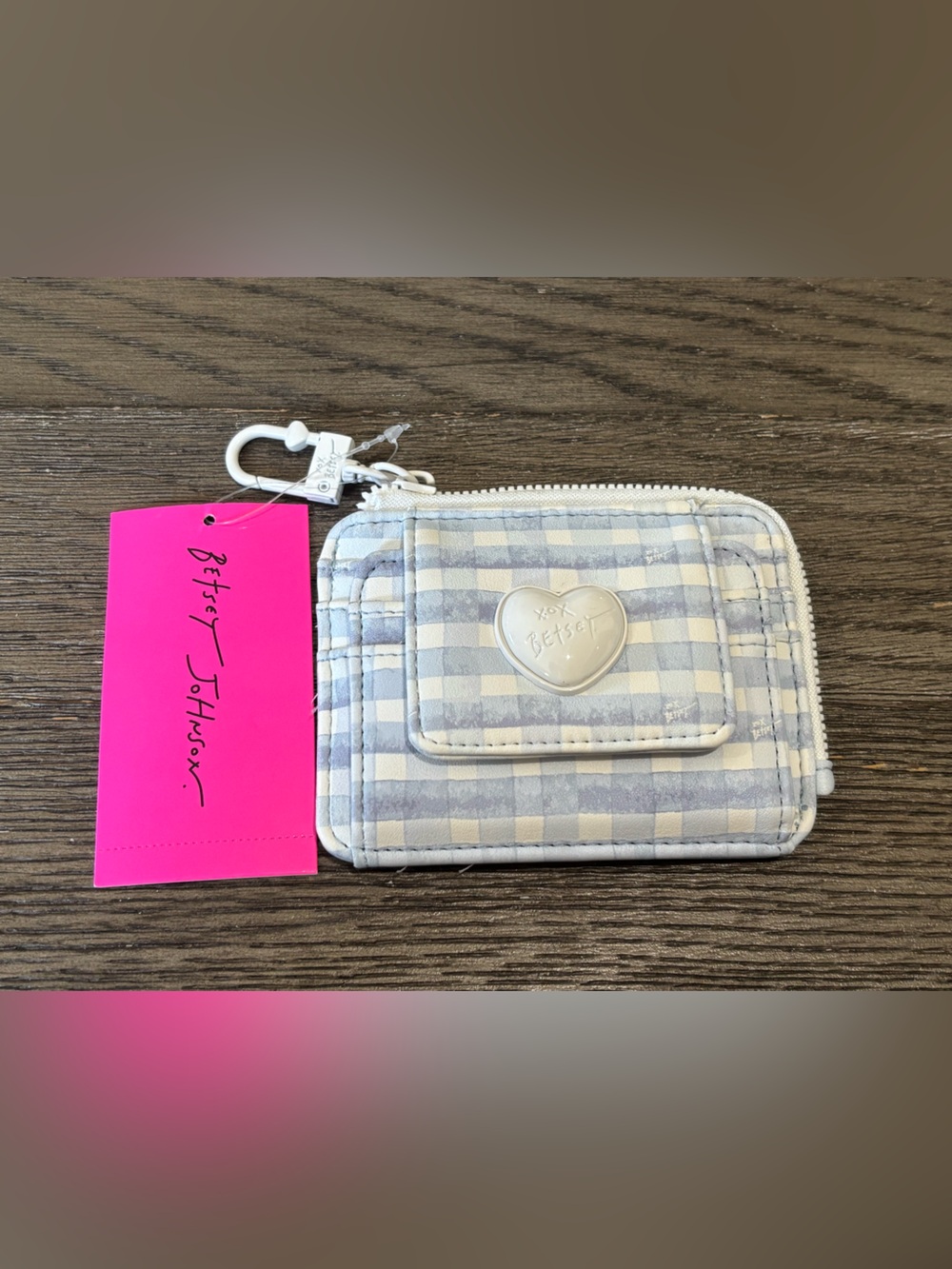 Betsey Johnson French Gingham ID Case Wallet • Blue & White